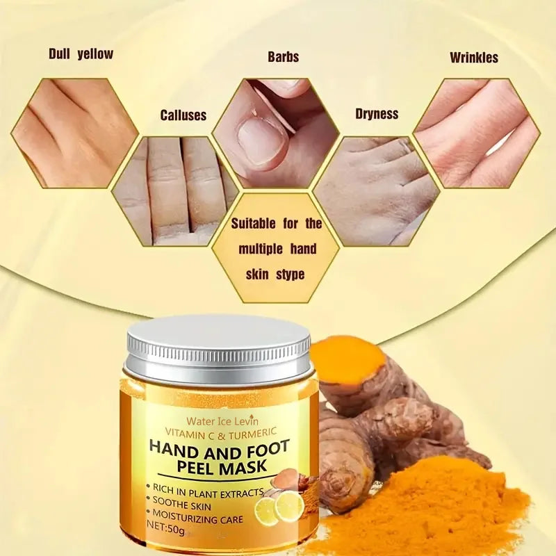 Vitamin C & Turmeric Hand & Foot Skin Mask – Moisturizing & Exfoliating Wax Cream (1/3/5/10 Pcs)