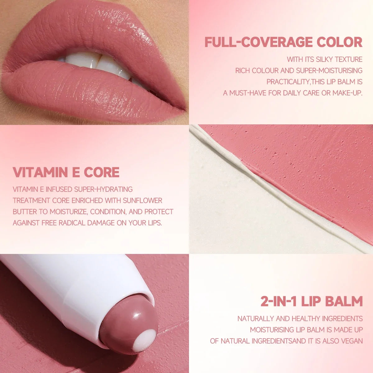 2-in-1 Matte Lipstick & Lip Balm – 6 Nude & Red Shades, Long-Lasting & Moisturizing